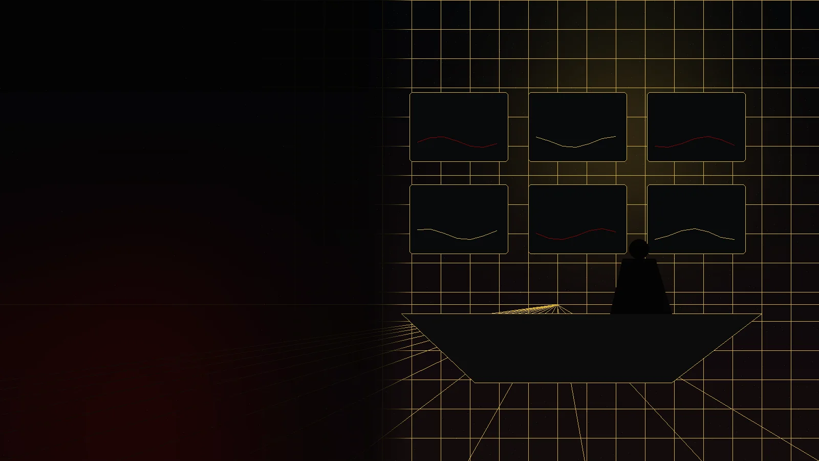 A dark market command center with multiple intelligence displays and a strategist at the central table.